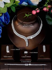 Bộ trang sức hình lá đính đá Cubic Zirconia sang trọng, thích hợp làm quà sinh nhật cho nữ. - Bạc - Xem 9