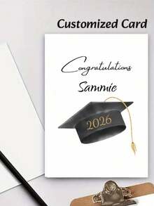 Customized Greeting Card, Personalized Name & Date, Personalized Graduation Cap, Congratulations Graduate, Graduation Season Card, Suitable For Gifting To Friends, Classmates And Family - Multicolor - View 2