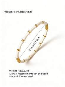 VceTd 3件套简约高品质奢华设计师不锈钢竹节手镯，不褪色黑白珐琅手镯，男女时尚手镯配饰 - 金黃色 - 查看 11