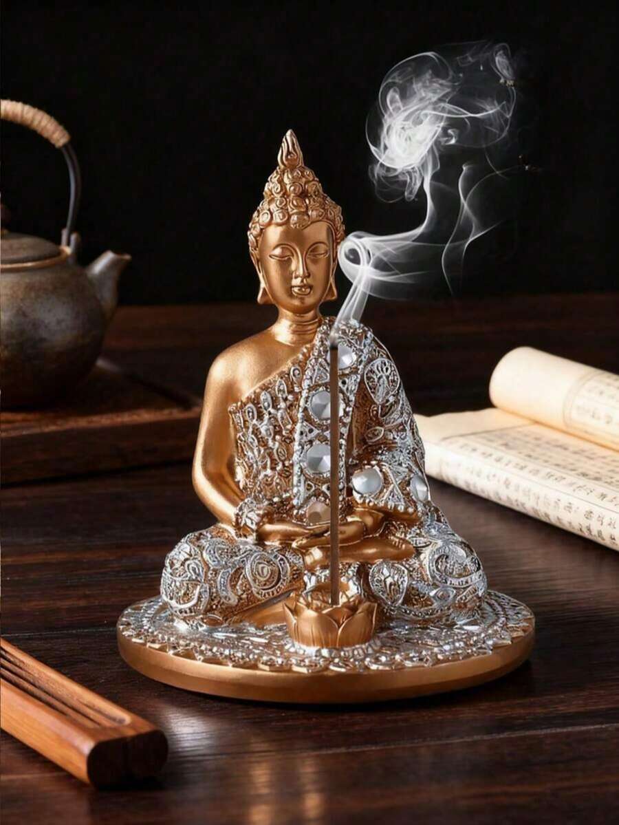 1个金色佛像烛台，禅意装饰，家居客厅装饰，宗教信徒，瑜伽健身摆件，节日装饰 - 彩色 - 查看 1