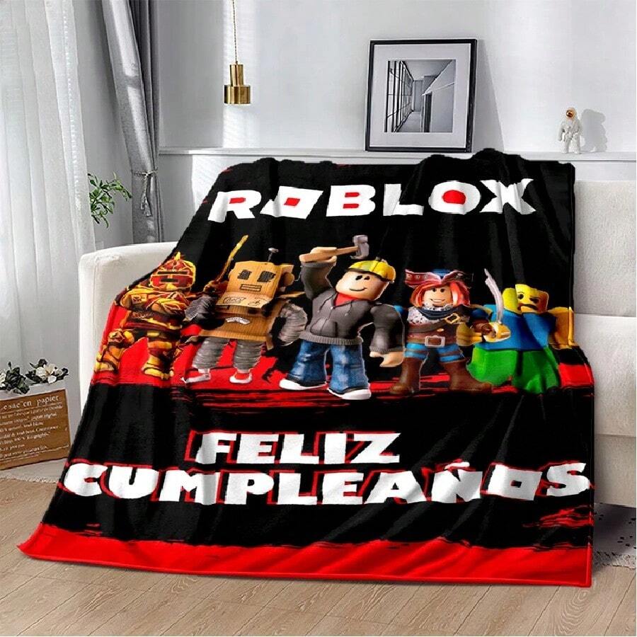 3D Cartoon R-Robloxs Game Flannel Blanket Soft Warm Throw Blanket For Bedroom Living Room Bed Travel Camping Picnic Gift(30).Jpg - trắng - Xem 1