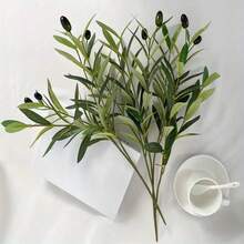 1/3/4/5/6pcs Artificial Green Plant Stems, Olive Tree Branches For Home Vase And Wedding Decor, Fake Gypsophila Flower Bouquet For Outdoor Garden, Birthday Party, Bridal Bouquet, Home Living Room Bedroom Windowsill Vase Decoration, New Year Decor - Olive Branch - View 4