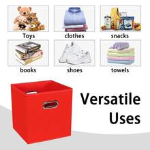 Black Foldable Storage Cubes Bins , Fabric Storage Box Cubes Organizer Baskets With Dual Handles For Home Organizer (Red) - Red - View 4