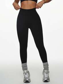 1条黑色无缝高腰提臀瑜伽裤，休闲运动紧身裤，稳定舒适，简约时尚，专业提臀裤 - 黑色 - 查看 6