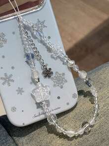 1pc Handmade Snowy Winter Atmosphere Snowflake & Star Transparent Phone Strap/Camera Charm, Ethereal - Multicolor - View 3