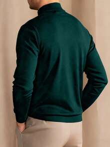 Men's Solid Color Casual Versatile Turtleneck Sweater, For Fall Winter, Long Sleeve Top - Green - View 2
