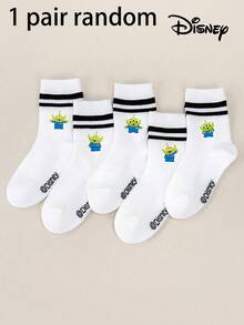 1/5 Pair Disney Toy Story Alien Print Breathable & Comfortable Mid-Calf Socks, Cartoon Character Socks For Boys & Girls, Thin Style For Spring & Summer - Multicolor - View 14