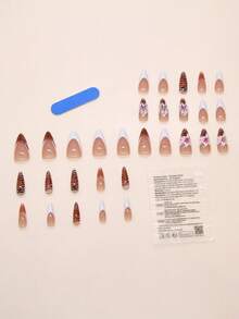 24 piezas Pegatinas de manicura francesa con estampado de cebra a rayas transparente en 3D con atardecer, removibles, adecuadas para uso diario, trabajo, citas de mujeres, incluye 1 pieza de gel de gelatina + 1 pieza de lima de uñas