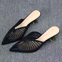 2025 Verano Nuevo Estilo Zapatos de Tacón Delgado de Cristal Sandalias de Mujer con Punta Cerrada Tacón Alto Sandalias de Media Mujer Sandalias de Moda - Negro - Ver 2