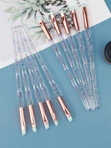 1/2/5/10支装扁平斜角眼线刷，钻石闪粉手柄，柔软纤细斜角合成刷毛，精准眉刷，适用于眉粉、眉胶、眼线笔 - 彩色 - 查看 5