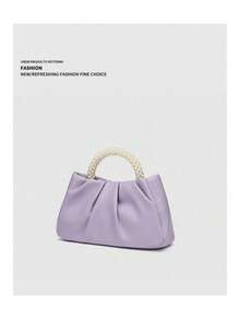 Elegante Bolso De Mano En Forma De Nube Con Cadena De Perlas #SD047 - Morado Violeta - Ver 9