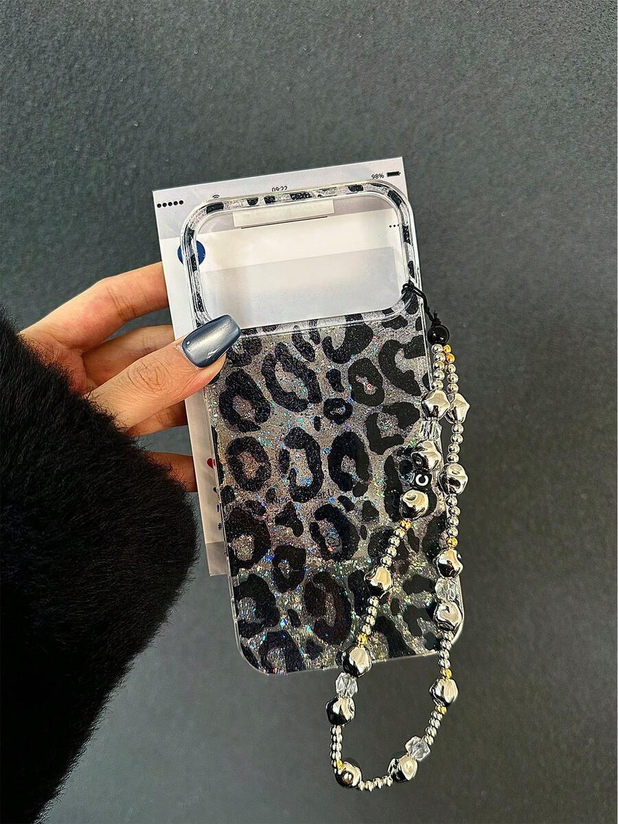 高级 IMD 闪光渐变亮面豹纹保护手机壳，配有串珠手链配件，兼容 16 Pro Max、16、16 Pro、15 Pro Max、14 系列、13 系列、12/11 Plus，超薄磨砂软硅胶手机壳