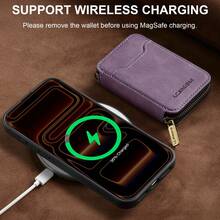 OUKNOEO [2-In-1 Magnetic Wireless Charging Case] Magnetic Wireless Charging Faux Leather Case Compatible With IPhone 17 Air 16e 15 14 13 Pro Max S26 S25 Edge S24 UItra Plus S25 FE A16 A17 A36 A56 A37 A57 5G With Zipper Card Bag Set - Purple - View 9