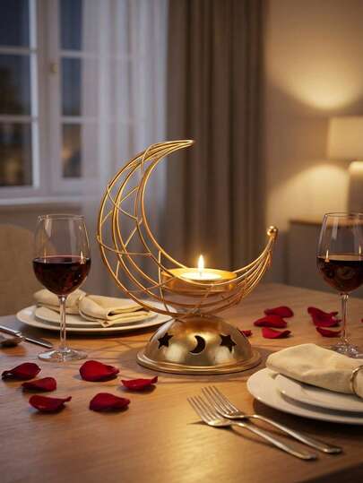 1Pc/Set Star And Moon Iron Candle Holder With A Multi-Layer Hollow Design. The Black Fine Metal Weaves The Contours Of Multiple Crescent Moons. Suitable For The Bedside Table And Desk In The Bedroom, Shelves In The Living Room, And Coffee Tables.