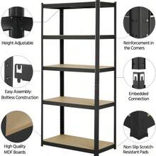 Vandise 5-Layer Adjustable And Freely Adjustable Layout Metal Shelf Unit With A Load Of 875KG, Workshop Warehouse Without Bolts, Garage Storage Rack Suitable For Garage Warehouse Storage - Black - View 11