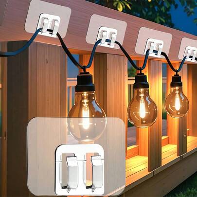 Clips para luces de cadena de exterior con tiras adhesivas - Resistentes al agua, resistentes a los rayos UV, instalación sin herramientas, adecuados para Navidad, patio, jardín, decoración de balcón, clips para colgar luces de cadena