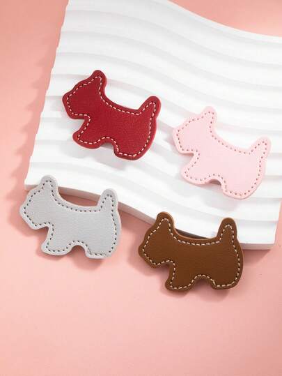 1pc Retro Cute Leather Dopamine Puppy Design Hair Clip, Suitable For Women And Couples