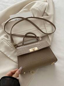 迷你时尚纯色翻盖PU手提包 - 卡其色 - 查看 2