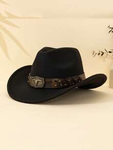 1顶男女通用涤纶西部牛仔帽，复古风格百搭帽子，带有公牛图案，适合休闲穿着、西部牛仔派对和酒吧等场合（所有尺码） - 復古牛頭帽 - 查看 12