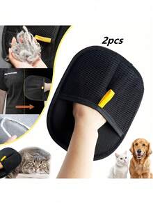 4件套宠物毛发清洁器，快速清洁猫狗毛发，二合一宠物毛发清洁工具和粘毛刷，双面无线猫狗去毛梳理刷手套 - 黑色 - 查看 13