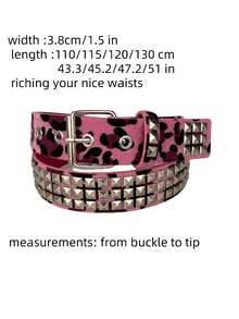 Zebra, Leopard Print Belt, Gothic Punk Rivet & Bead Decor Waist Belt, Available In Multiple Sizes, Suitable Jeans, Fuzzy Belts Summer, School Fall, Autumn, Halloween - 粉色 - 查看 2