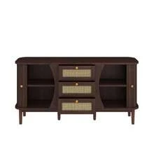 Sideboard, Rattan Chest Of Drawers, Chest Of Drawers With Sliding Doors, Adjustable Shelves And Rounded Top - Coffee Brown - View 10