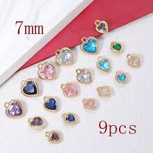 1个/9个心形吊坠，镶有水钻，可用于DIY手链、耳环、珠宝配饰