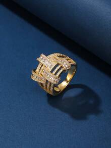 1pc Copper Material Fashionable Charm Zirconia Inlaid Unisex Ring, Suitable For Gift, Women's Holiday And Daily Wear - 21027-1 - View 15