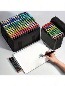 1个马克笔收纳盒（不含168支马克笔），包含1个大容量收纳盒、1个多功能帆布笔套和1个便携式可折叠笔袋，是收纳168支彩色马克笔的完美节日礼物。 - 彩色 - 查看 4