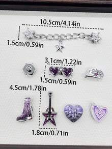 8PCS Purple Punk Rock Series Resin Shoe Charms DIY Bling Star Chain Accessories Retro Music Guitar Clog Shoes Buckles Ornaments Personalized Heart Shaped Glasses Shoes Clips Decorations Fit Women Lady Sandals Slides Slippers Beach Bags Xmas Halloween Valentine Birthday Festival Party Gifts