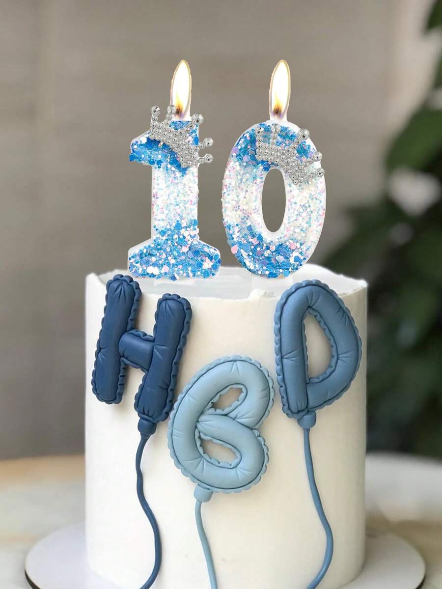 Ombre Blue Crystal Crown Numbered 0-9 Birthday Princess Theme Party Cake Decorative Candles - Blue - View 1