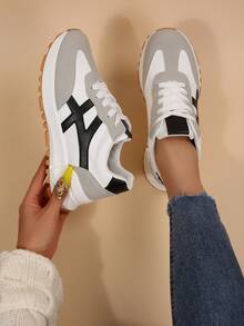 Damen Sneaker in Große Größen mit dicker Sohle, Neuheit 2026, Studentinnen Plateau Sneaker - Beige - Übersicht 1