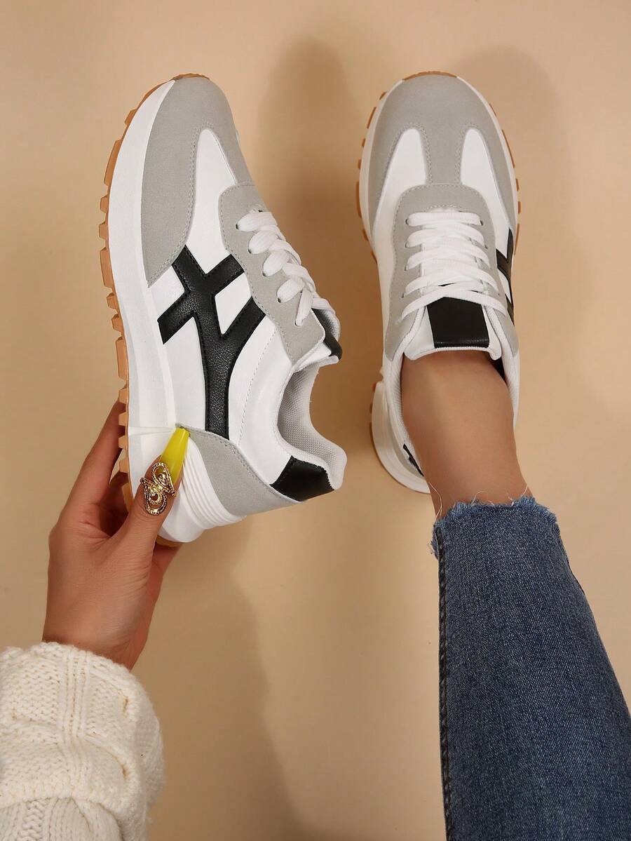 Damen Sneaker in Große Größen mit dicker Sohle, Neuheit 2026, Studentinnen Plateau Sneaker - Beige - Übersicht 1