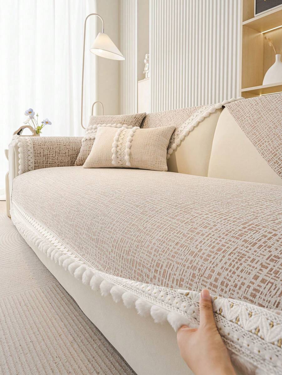 1件装毛绒花卉沙发垫套，纯色沙发套，四季通用，宠物防抓沙发保护套，宠物友好型沙发套，卧室/办公室/客厅家具装饰（靠背套和扶手套需另购） - 咖啡棕 - 查看 1