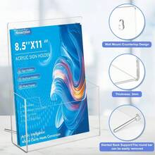Brochure Holder Wall Mount 8.5x11 Clear Trifold Rack, Detachable Magnetic Rod, EasyCarry Design For Wall Or Desktop Display In Office, Retail, Trade Shows 4 Pack - 4Pack8511inch - View 3