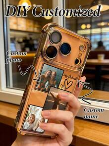 Summer 1 Personalized Customized Three Photo Name Text Anti Drop Transparent Orange Full Edge Lens Phone Case, Compatible With IPhone 17/Air/17pro/17promax/16/16pro/16plus/16promax/15/14/13/12/11 And Other Models, Suitable For Gifting To Friends 2026 Valentine's Day - Orange - View 1