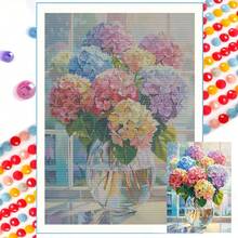 Kit de pintura de diamantes 5D - Flor de hortensia, pintura de diamantes completa, redonda, manualidades de bordado DIY, adecuado para adultos y principiantes, decoración de pared para el hogar/oficina, 30x40cm, gran regalo - Multicolor - Ver 1