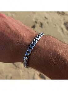 1pc Men's Simple Hip Hop Stainless Steel Chain Bracelet