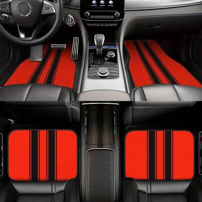 Bộ 4 thảm trải sàn ô tô, thiết kế sọc nhiều màu sắc trang nhã - Chống trượt màu đen và đỏ, chất liệu bền chắc, thảm trải sàn ô tô đa năng cho người lái/hành khách/sau/cốp xe, món quà lý tưởng cho xe hơi, xe tải.
