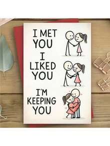 1pc Creative Valentine's Day Greeting Card, Theme: "I've Met You, I Like You, I Want To Have You", Warm And Touching Design, High-Quality Valentine's Day Card And Best Gift Choice. ( - Đỏ - Xem 6
