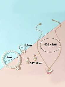 Jewelry Set Pearl Bracelet Ring Cute Drip Oil Butterfly Necklace Earrings Female
