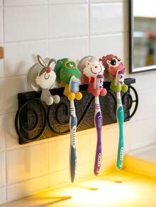 4pcs Cute Animal Cartoon Toothbrush Holder, Suction Cup Bathroom Toothbrush Rack, Silicone Toothbrush Stand, Cartoon Suction Cup Toothbrush Holder, Single Toothbrush Holder With Adhesive Hook