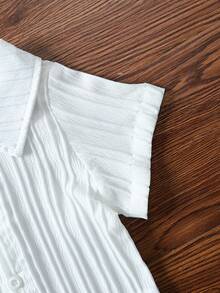 Young Boy Solid Color Short Sleeve Shirt And Shorts Set - White - View 5