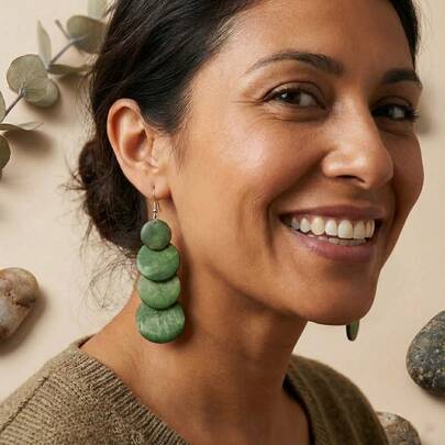 1 Pair Green Wooden Round Geometric Earrings, Vintage Wooden Round Chain Earrings For Women, Iron Earring Hooks, Fashion Jewelry Set For Ladies, Suitable For Daily Wear And Gifting, All Season Accessories