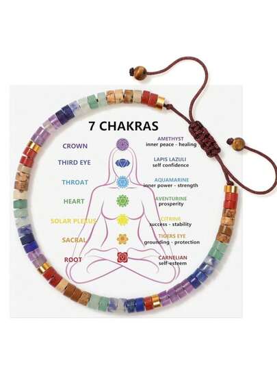 1条彩色天然石编织可调节手工手链 - 女士灵性手链