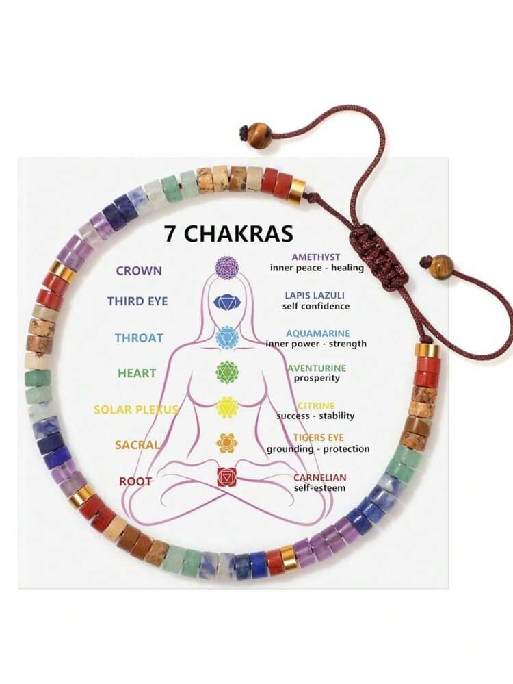 1条彩色天然石编织可调节手工手链 - 女士灵性手链 - 彩色 - 查看 1