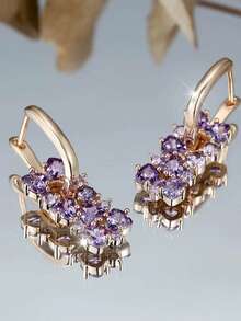 1 par de pendientes de cobre elegantes y de moda en color púrpura, joyería de moda para mujer, ideal para uso diario, festivales, citas y como regalo - Lila Púrpura - Ver 2