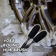 Black Round Head Wheel Rim Brush - Tire & Hub Detail Cleaner For Hard-To-Reach Areas, Durable Bristles With Ergonomic Grip, Auto Cleaning Tool Kit - A - View 4