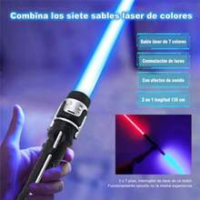 JCH-Sable de luz LED para 2 en 1 Cuchillas Dobles con Sonidos FX con Mango Realista con Seis baterías # 7 7 Colores 2 en 1 - como en la foto - Ver 4