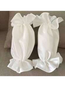 1 Pair White Short Satin Puff Sleeve Bridal Arm Warmers With Elastic - Multicolor - View 7